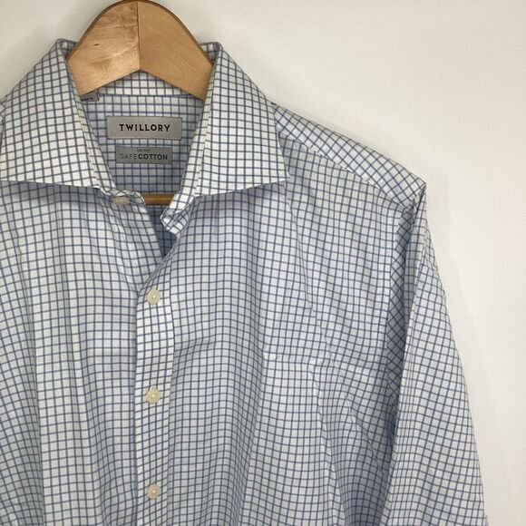 Men's Twillory Long Sleeved Dress Shirt‎  white / blue - large windowpane - Picture 3 of 6